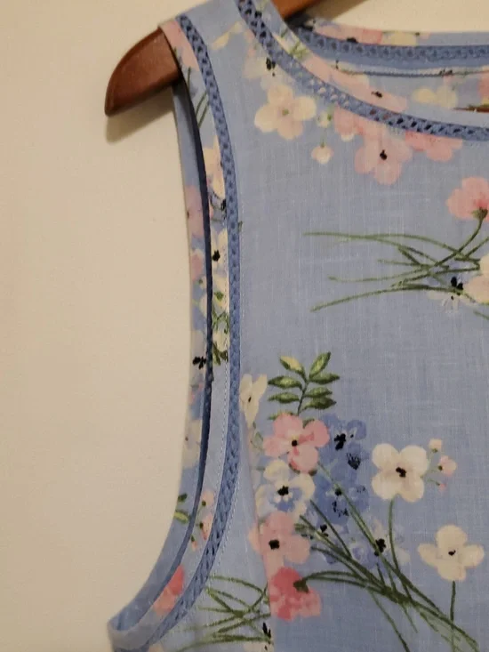 J. Jill Love Linen Blue Floral Sleeveless Shift Dress Size Large - Picture 9 of 12